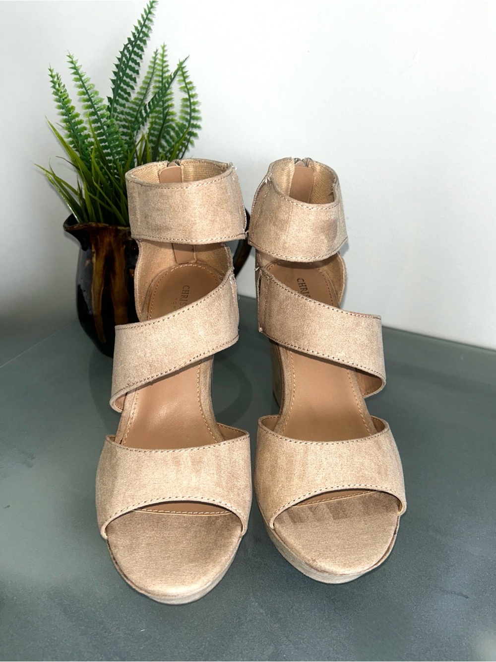 Christian Siriano for Payless "Shay" Nude Faux Suede Platform Wedges Size 7.5